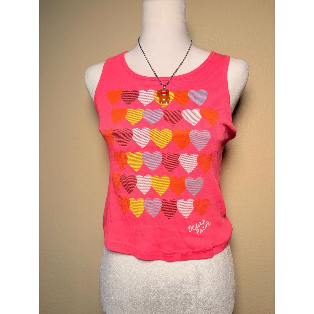 Y2K Ocean Pacific Womens Pink Heart Graphic Baby Tee Tank Top Shirt Size M #9